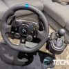 The Logitech G923 racing wheel and shift mounter attached to the Playseat Challenge X — Logitech G Edition sim racing seat. The Logitech G923 racing wheel and shift mounter attached to the Playseat Challenge X — Logitech G Edition sim racing seat