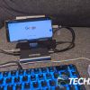 The Plugable UDS-7IN1 USB-C Phone Stand Docking Station with keyboard and mouse attached to a Huawei P40 Pro Android smartphone. The Plugable UDS-7IN1 USB-C Phone Stand Docking Station with keyboard and mouse attached to a Huawei P40 Pro Android smartphone