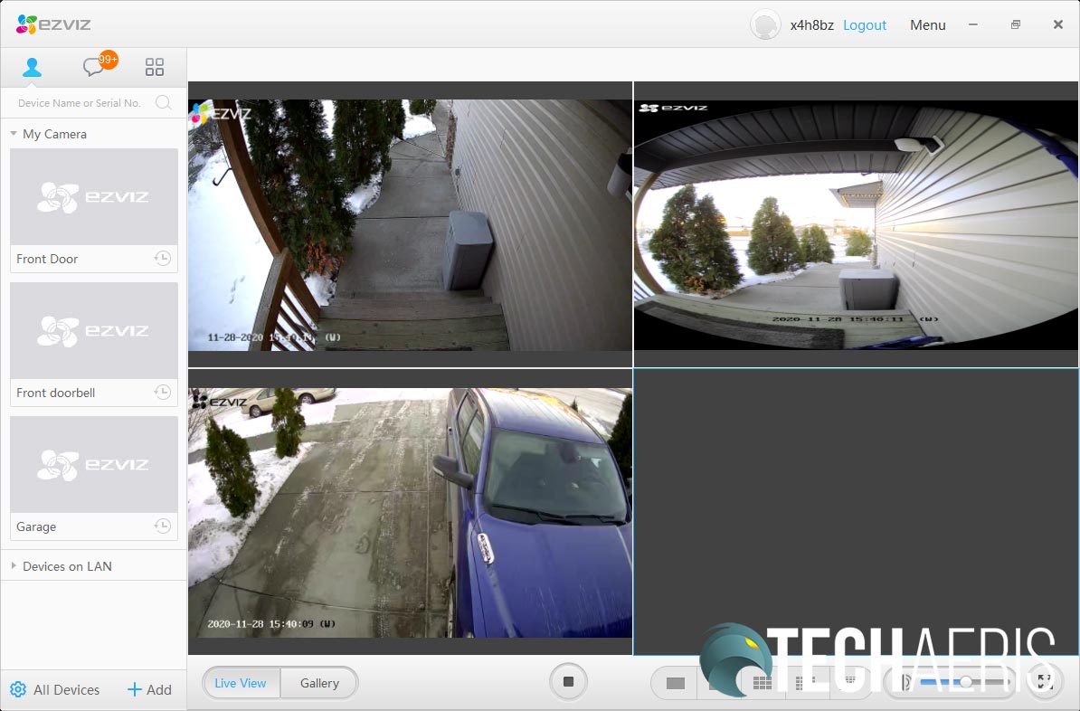 EZVIZ DB1 review: Wi-Fi video doorbell with wide viewing angles, night vision, and more 12 EZVIZ Studio desktop app screenshots with three camera views displayed